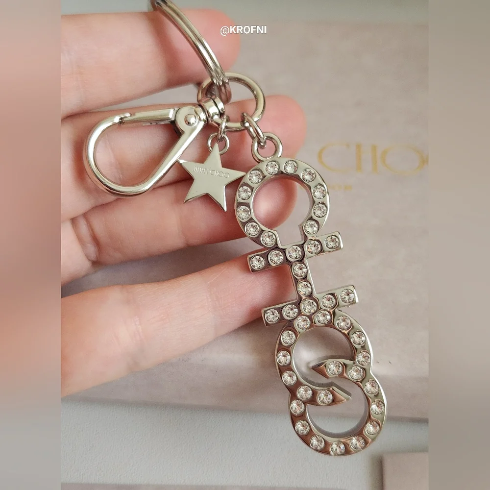 Jimmy Choo Rhinestone Star Silver Tone Key Ring Bag Charm